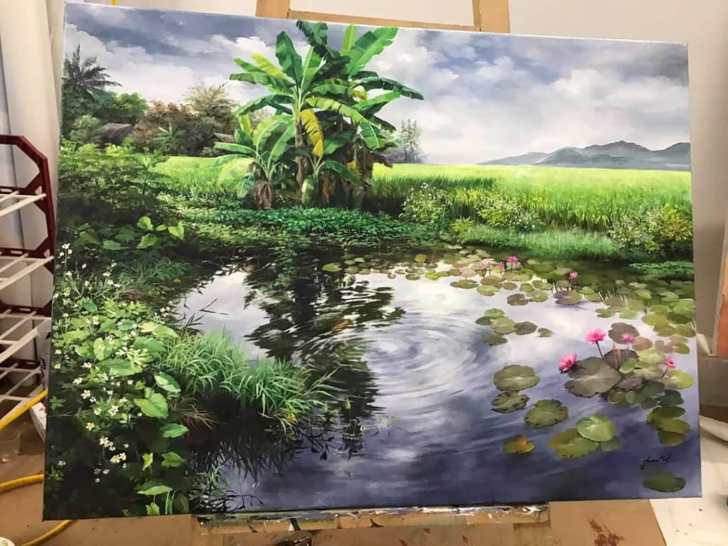 tranh sơn dầu phong cảnh làng quê Việt Nam